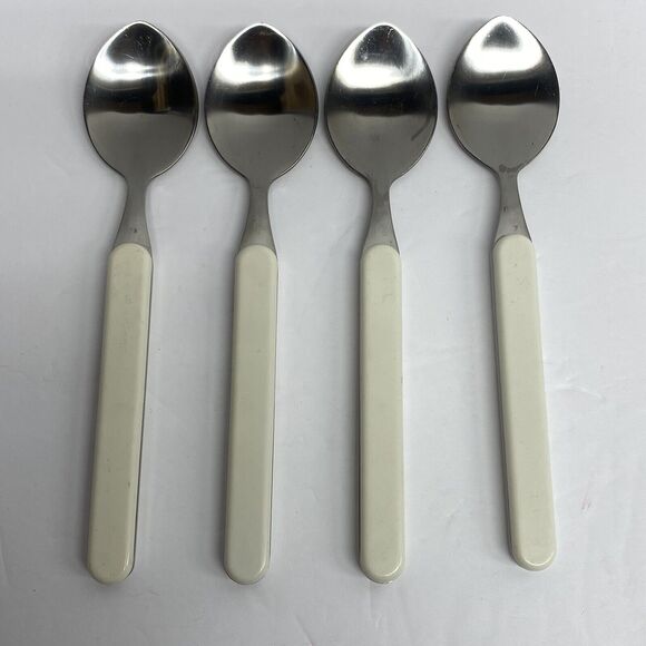 12 Pc. Picnic Time Flatware Silverware White Stainless Steel Dining Holiday - Picture 3 of 7